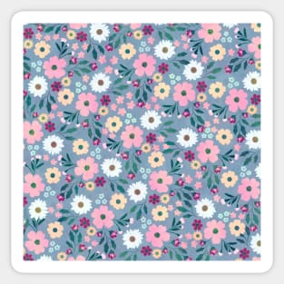 Pink Flowers Botanical Blue Design Sticker